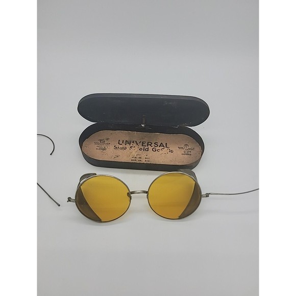 VINTAGE 1900s WILLSON SIDE SHIELD Amber MOTORING GLASSES GOGGLES Steampunk Decor - Picture 2 of 9